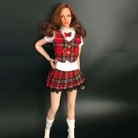 16 scale female soldier clothes model school uniform suit red plaid vest skirt and shirt set for 12 inch action figure model