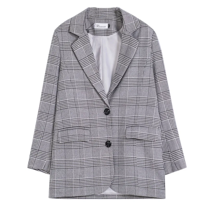 Casual Loose Ladies Jacket 2022 Autumn New Long-sleeved Large Size Loose Plaid Women's Blazer High Quality Office Suit Female