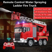 120 simulation water spray remote control fire truck 30mins 360%c2%b0 console rotation lift ladder bright police lights rc car toys