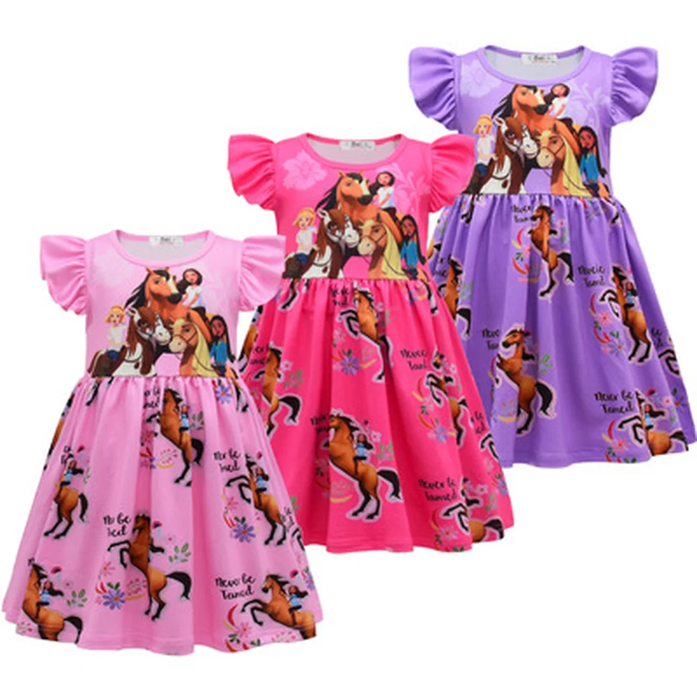 2021Baby Girls Dress Summer Dress Cartoon spirit riding free Dress Princess Dress Children's Girl Clothing 0-6 Y Pony king dress