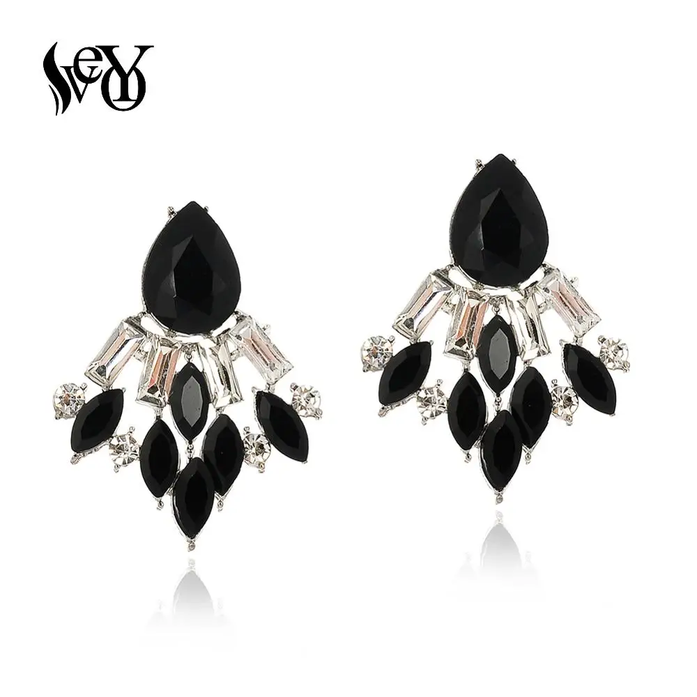 VEYO модные серьги-гвоздики с черным кристаллом серьги-гвоздики из цинкового сплава для женщин ювелирные изделия Новинка
