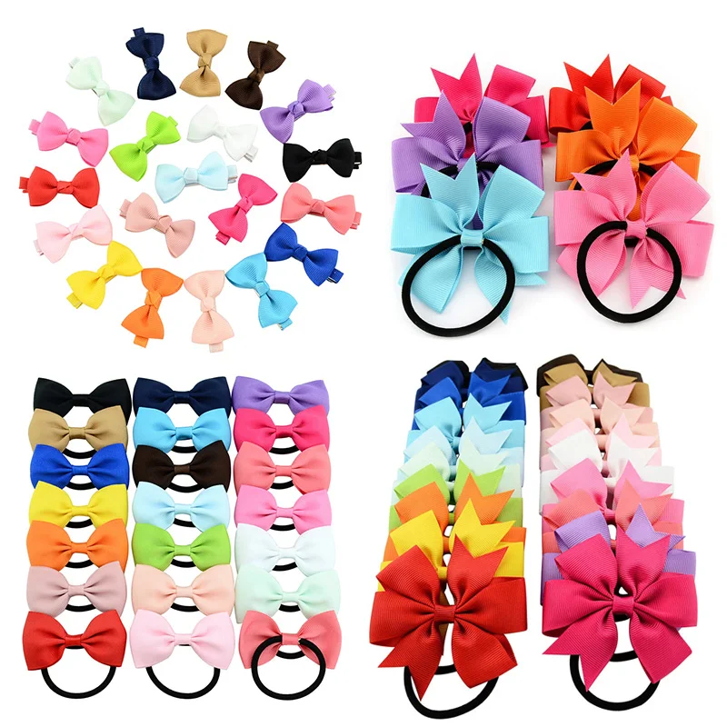 10 unids/lote de accesorios para el cabello para niños, gomas elásticas para el pelo con lazo, diademas coloridas de moda, coleteros para niñas (0)
