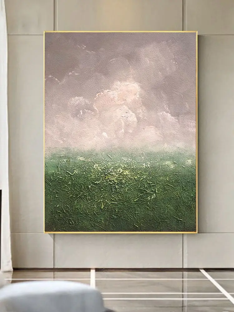 

100% Hand-painted oil painting minimalism home decor painting green texture canvas painting modern abstract wall art entrance