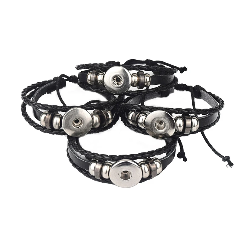 5pcs Snap Button Bracelet Bangle Snap Leather Bracelet Retro Handmade Braided Leather Bracelet Fit 18MM Snap Buttons Jewelry