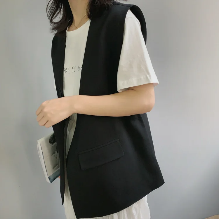 

2020 New Women Elegant Spring Waistcoat Women's Vest Gilet V-Neck Ladies Tops Female Outerwear Casual Sleeveless Coat Suit Vests