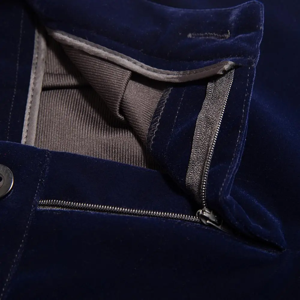 Женский элегантный офисный костюм бархатный пиджак с длинными рукавами синего