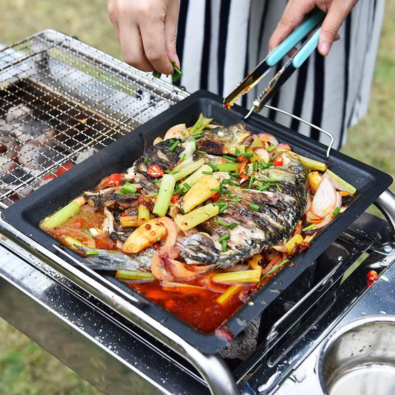 

High Non-Stick Thick Square Grill Pan with Two Helper Handles for Outdoor BBQ DOG88