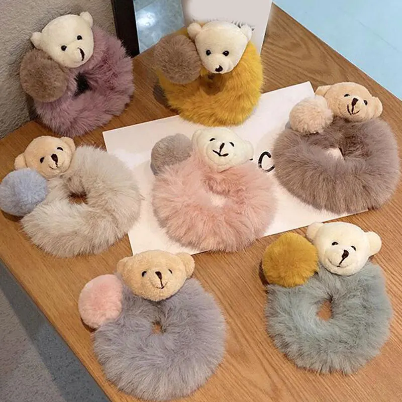 

Cartoon Hair Ring Cute Sweet Korean Style Hair Accessories Plush Hair Ring Bear Hair Ring Hair Multi-colored Ball Hair Ring