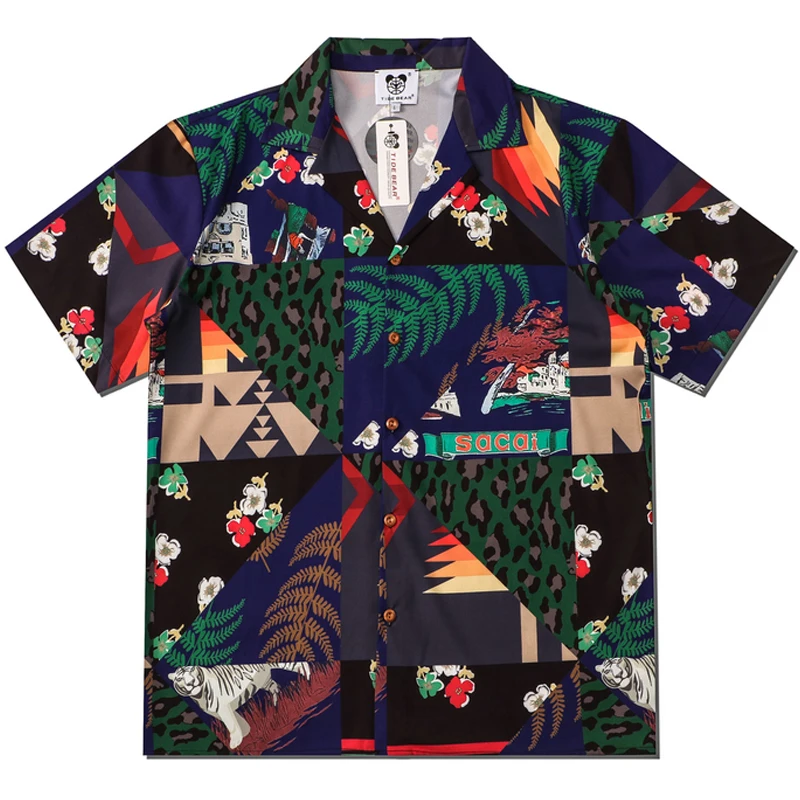 

Mens WoMens Vintage Hawaiian Beach Shirts Harajuku Patchwork Tiger Printed Polo Shirt Hip Hop Streetwear Holiday Tropical Tops