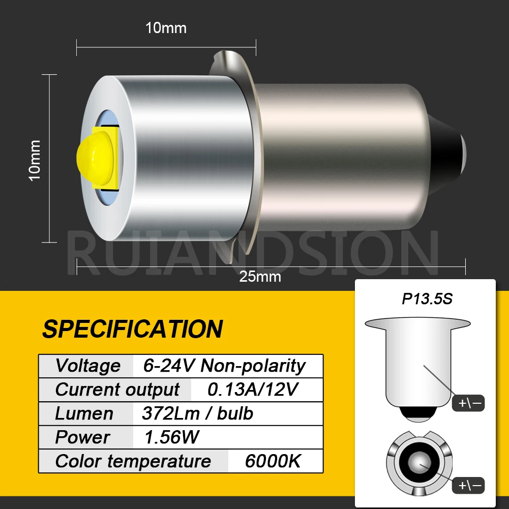 RUIANDSION 1 шт. E10 винтовая резьба P13.5S PR2 4-9D Maglite фонарик светодиодная лампа 6 в-24 в 9 12 В 18