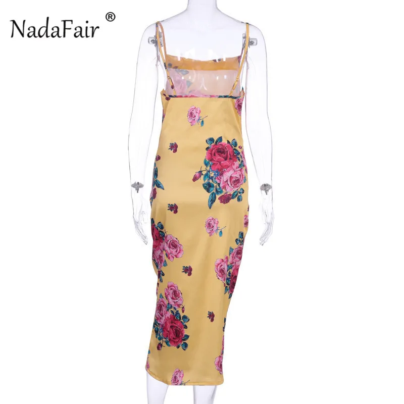 Nadafair/желтое платье-комбинация с цветочным принтом без рукавов праздничное