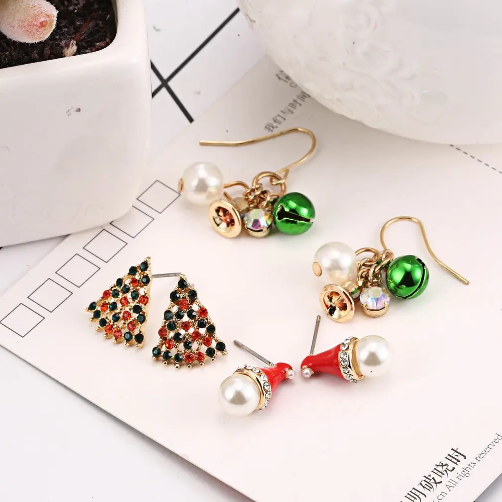 3 шт. милые рождественские серьги-гвоздики набор женские серьги-подвески