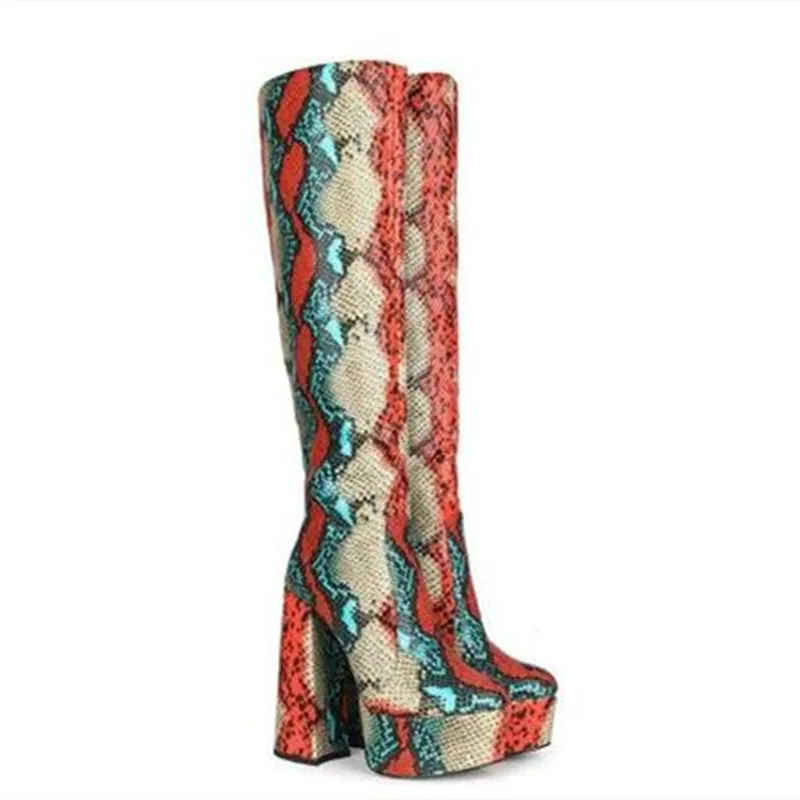 

SHOFOO shoes,Gorgeous women's boots, snake grain leather, about 14.5cm high-heeled women's boots, knee length women's boots.