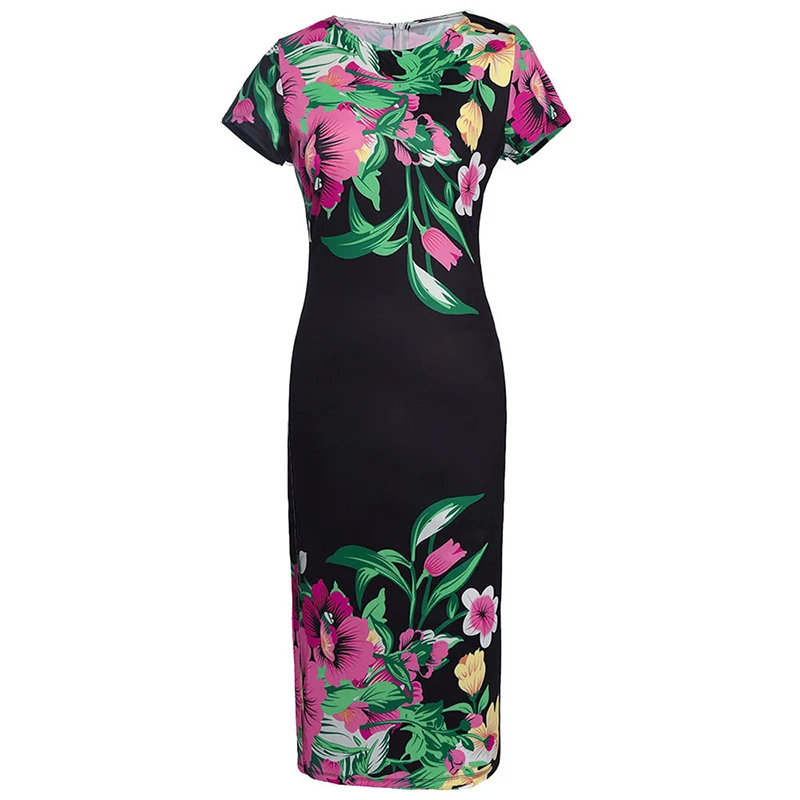 

SURMIITRO Boho Midi Dress Summer Women 2021 Fashion Short Sleeve Floral Knee Length Tunic Beach Bodycon Pencil Sundress Female