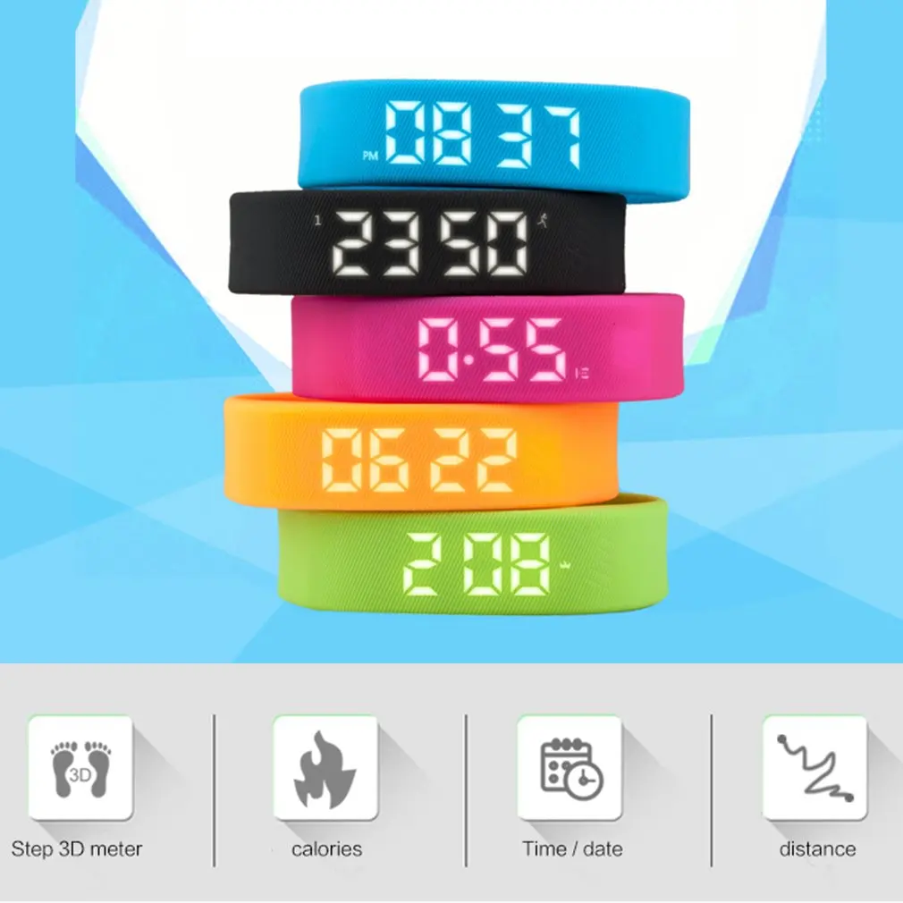 3D T5 LED Digital LCD Silicone Wrist Band Pedometers Run Step Adult Sport Fitness Multi-function Walking Calorie Counte Distance | Спорт и