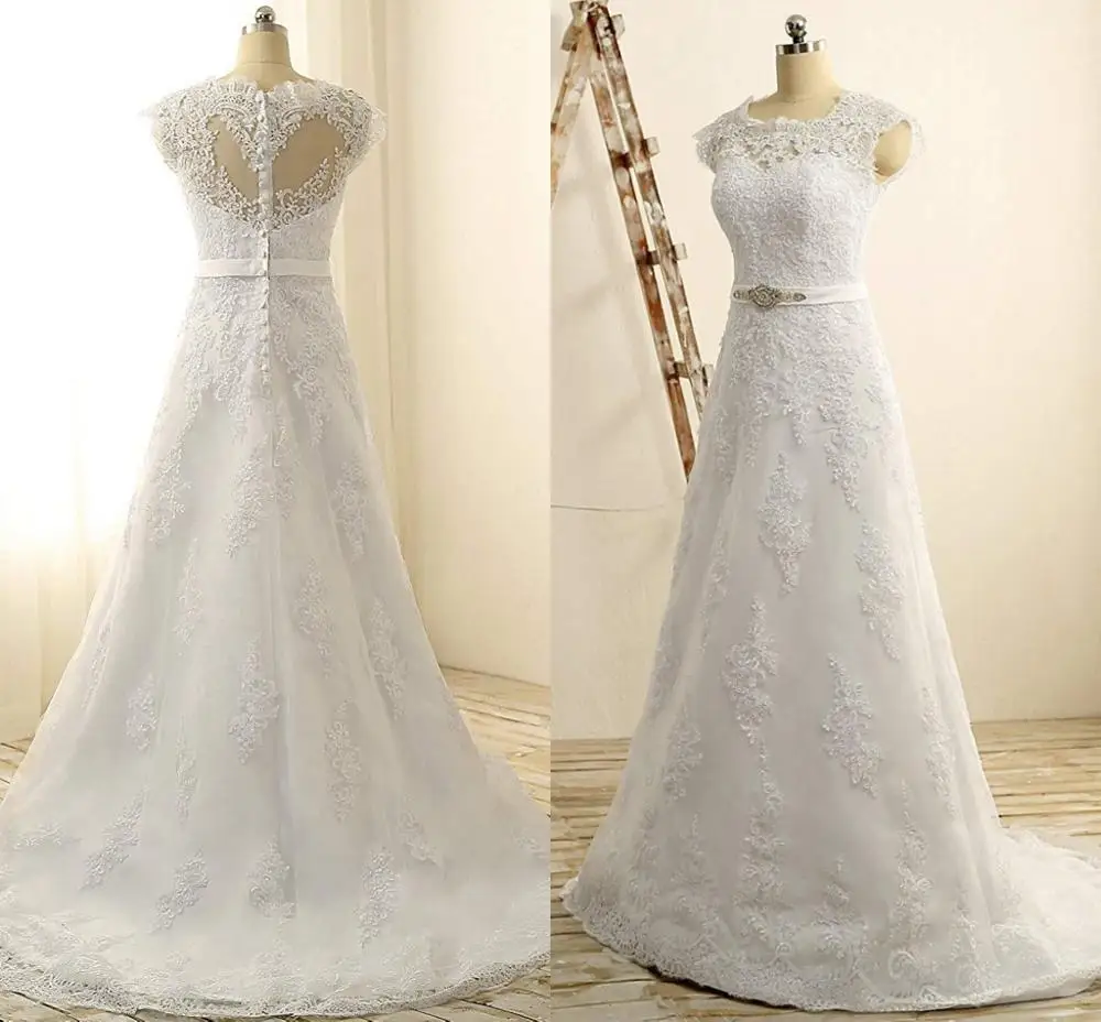 

Vestido De Noiva 2020 V-neck Bridal Gowns A-line Sleeveless Wedding Dresses Lace Appliques Real Photos robe de mariage