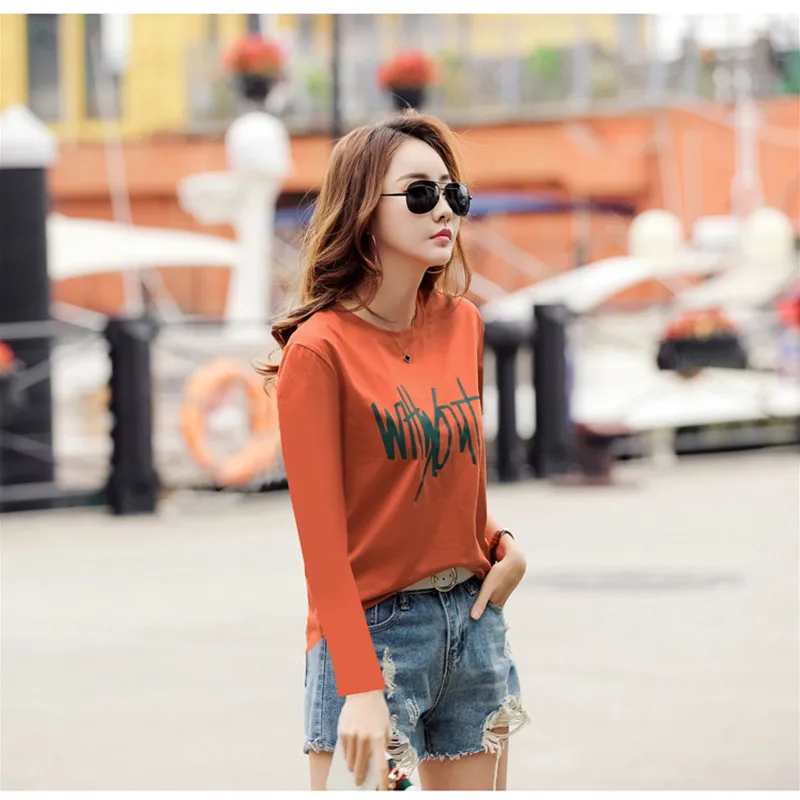 Женские футболки 2019 Весна Осень Новые Девушки Печатный верхний тройник Женская