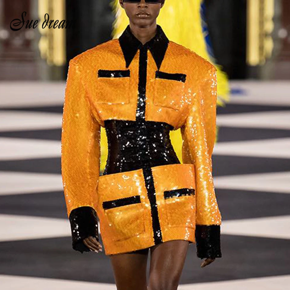 Новинка 2020 соблазнительное женское оранжевое мини платье составного кроя с