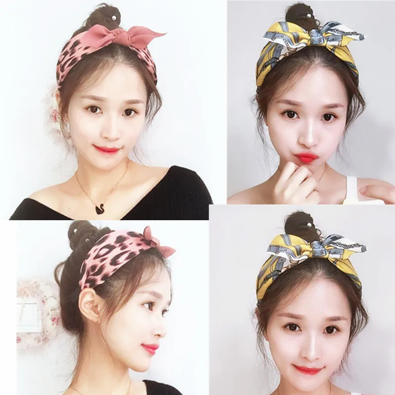 

Women Leopard Hairband Cute Bunny Ears Headbands Rabbit Ear Headhoop Bow Knot Headwrap Women Headdress Summer Hair Accessories