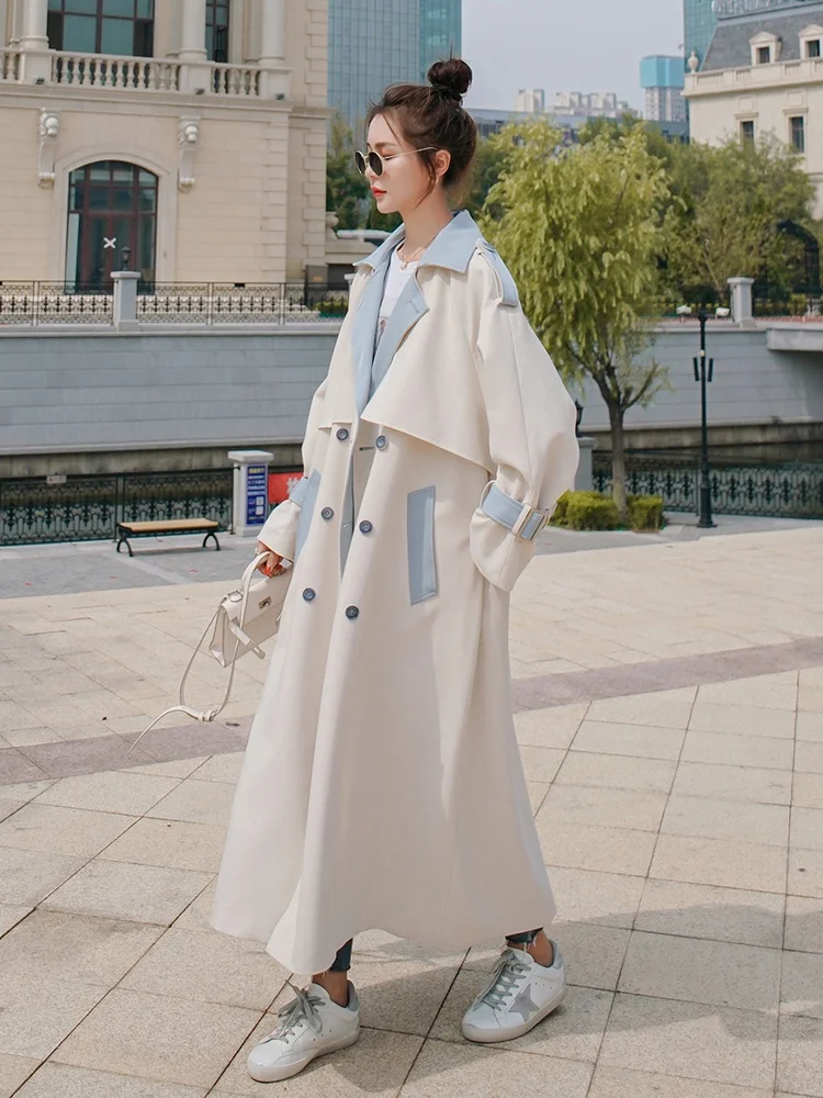 Женский Длинный плащ с поясом куртка большого размера воротником лацканами в