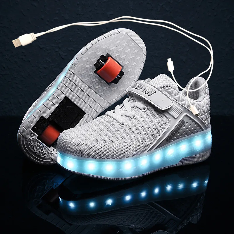 Zapatos de patinaje con luz LED para niños y niñas, zapatillas con ruedas y carga USB, color rosa, novedad
