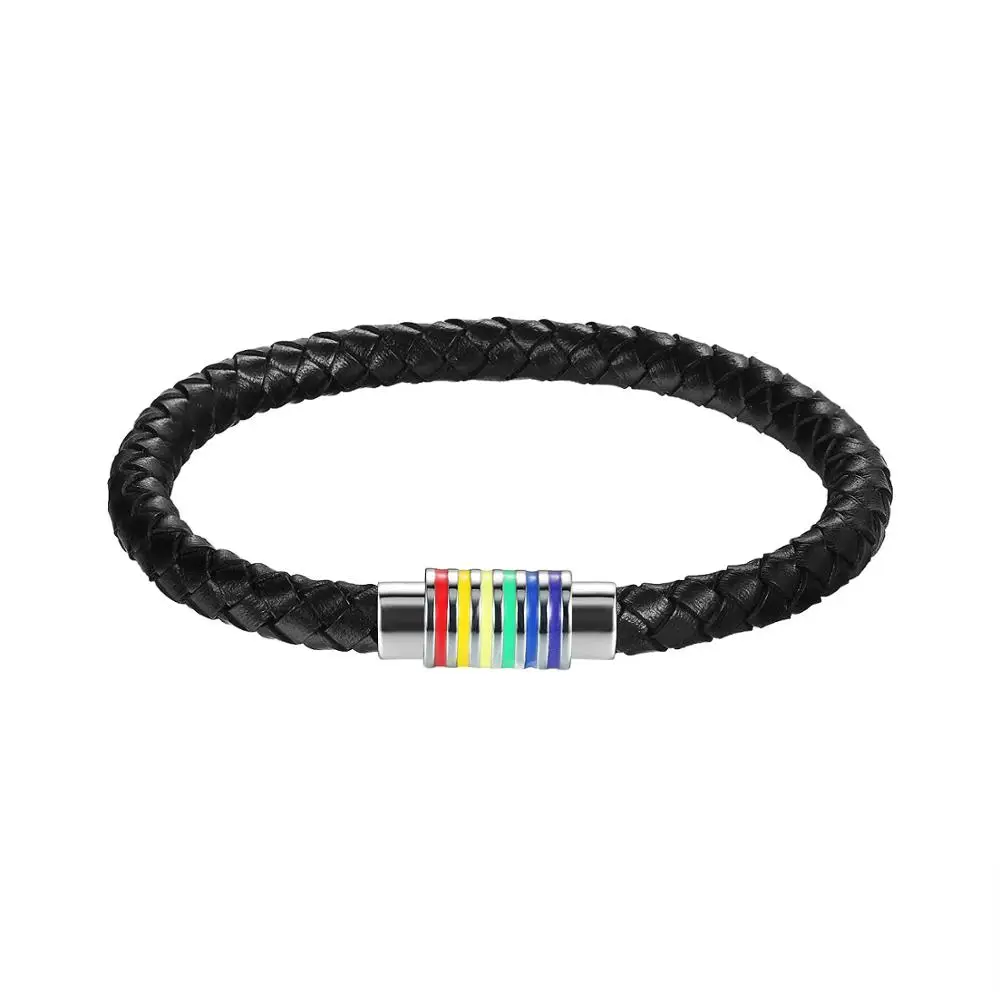 Популярный кожаный браслет из нержавеющей стали с магнитной пряжкой плетеный