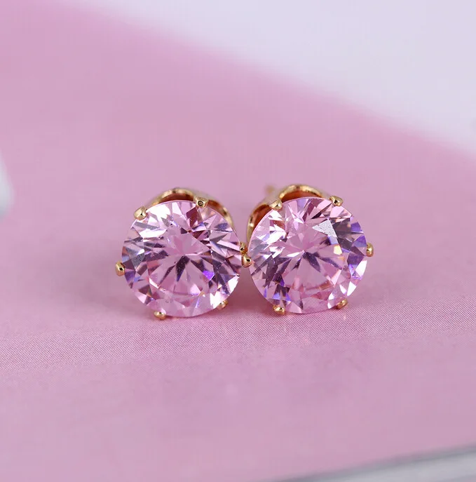 New Fashion Women/Girl's Trendy Rose Gold-color Purple Amythist CZ Stone Pierced