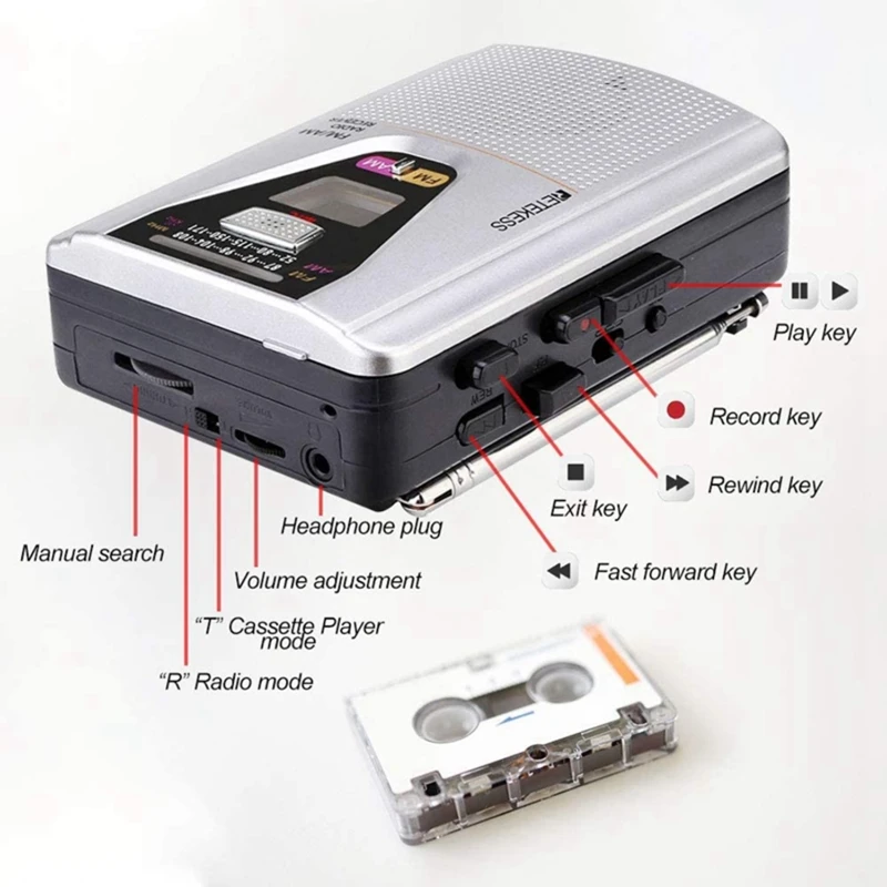 TR620 FM AM Portable Radio with Cassette Playback Voice Recorder and Tape Loop Mode Switch | Электроника