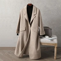 2020 office lady slim wool coats middle length winter warm korean turn down collar pockets long sleeves elegant women overcoats