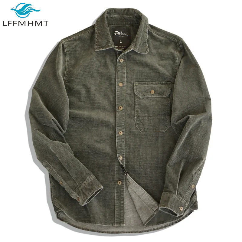 

Vintage Corduroy Thick Warm Men Long Sleeve Shirt Male Japan Style Harajuku Simple Casual Wild Winter Fall Button Up Trendy Tops