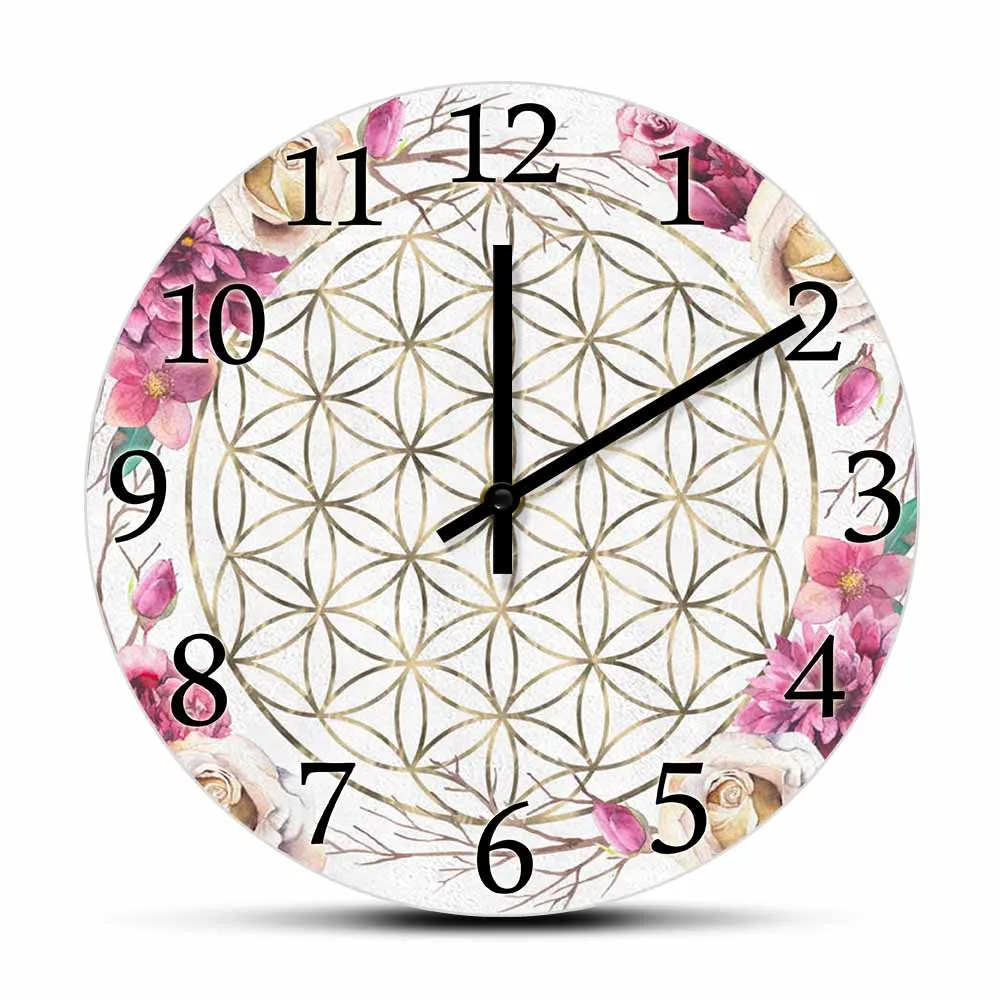 

Flower of Life Silent Movement Wall Clock For Bedroom Healing Symbol Mediation Home Decor Clock Watch Sacred Geometry Timepieces