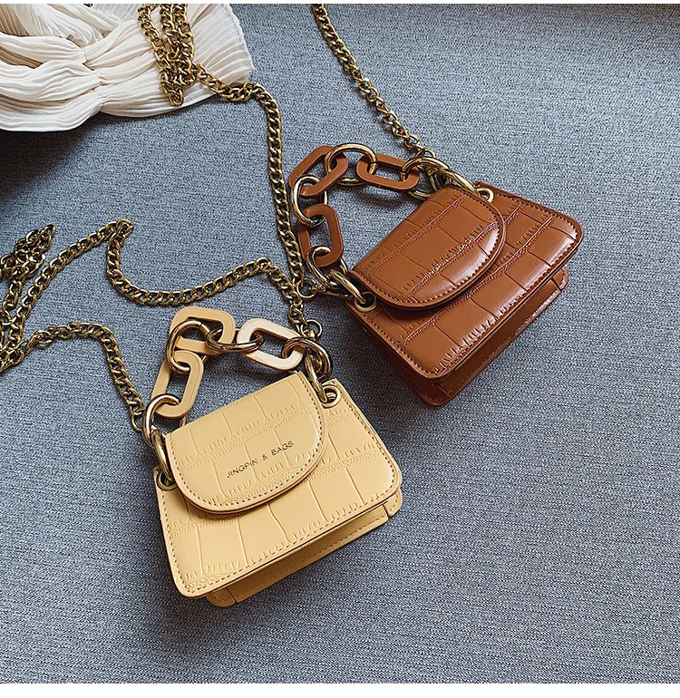 Fashion Mini Saddle Women Shoulder Bags Designer Brand Acrylic Chain Handbags Luxury Pu Leather Female Crossbody Bag Small Purse