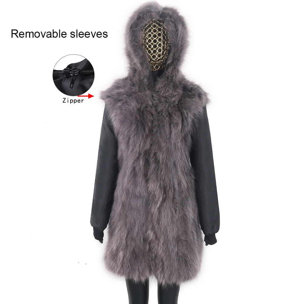 Women Winter Real Fur Coat Long Fur Jacket Waterproof Windproof Parka Real Fox Fur Hood Overcoat Warm Outerwear Fashion Designer