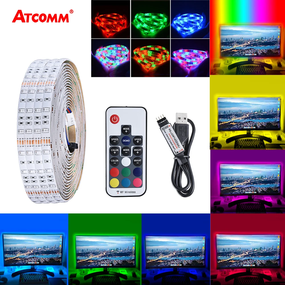 

5V USB LED Strip Flexible Lamp RGB 60LEDS 1M 2M 3M 4M 5M Tape Diode SMD 2835 For Home Desk Screen TV Backlight IR Remote Control