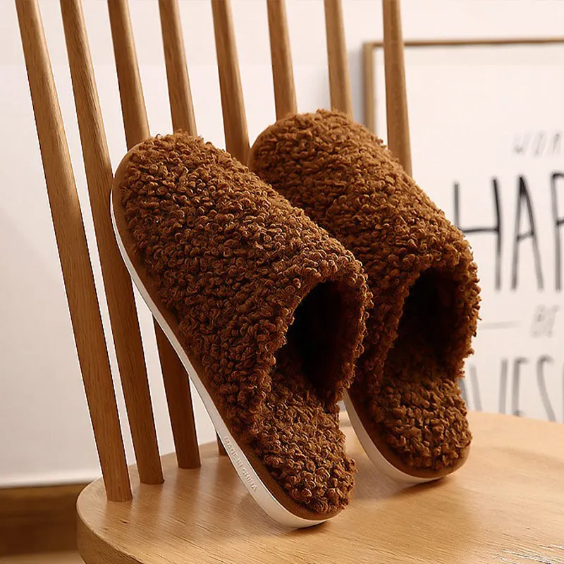 

Women Winter Couple Slippers Ladies Butterfly Knot Solid Lamb Wool Slipper Candy Color Cute Indoor Casual Soft Comfortable Shoes