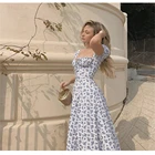 Женское летнее платье с коротким рукавом-фонариком, длинное Праздничное Платье макси с рюшами и высоким разрезом, пикантное платье с кулиской, сарафан