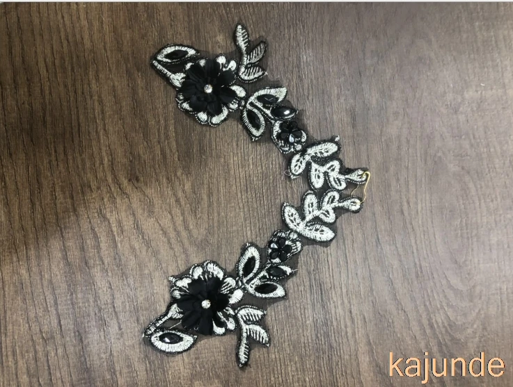 1 пара Черная 3D вышитая кружевная нашивка платье блузка воротник с цветами ткань