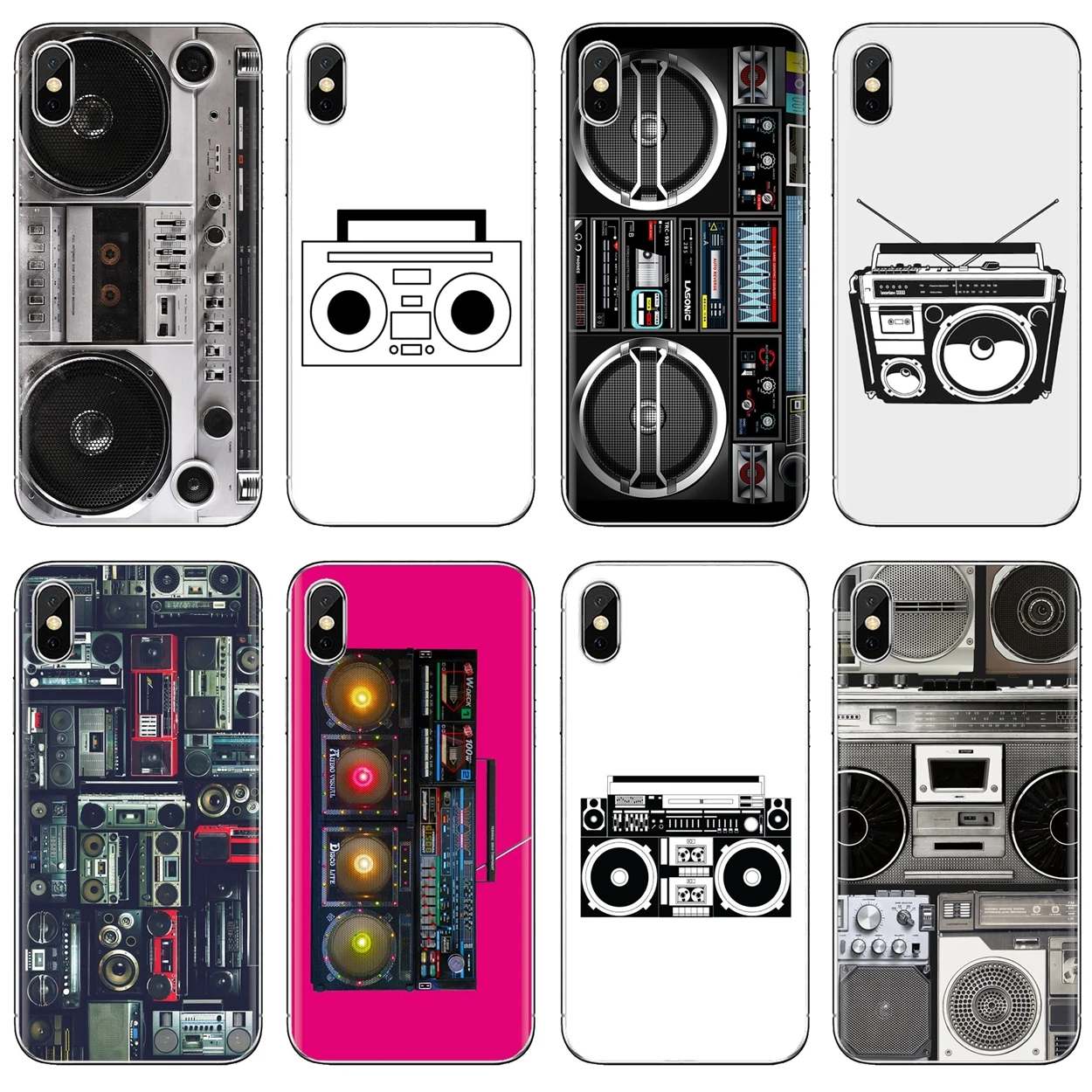 Винтаж 80s Бумбокс Ghettoblaster мягкий чехол для задней крышки iPhone iPod Touch 11 12 Pro 4 4S 5 5S SE 5C 6