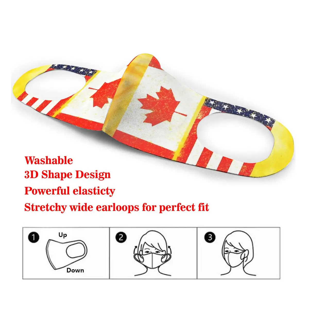 

Usa And Canada Flag Vintage Tie Dye Washable elastic Earloop Face Breathing Mask Reusable Anti Dust Cotton Mouth For Adults
