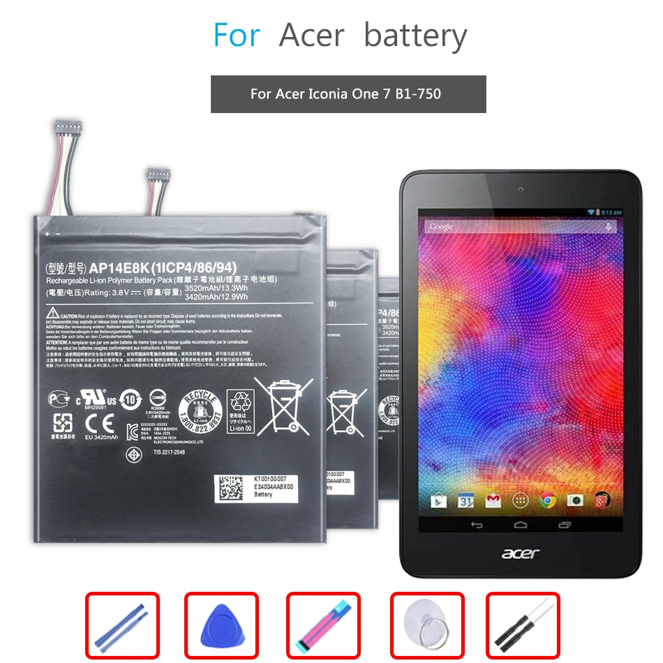 Мобильный телефон батарея для Acer Iconia One 7 B1 750 запасная AP14E8K 3520mAh|Батареи планшетов