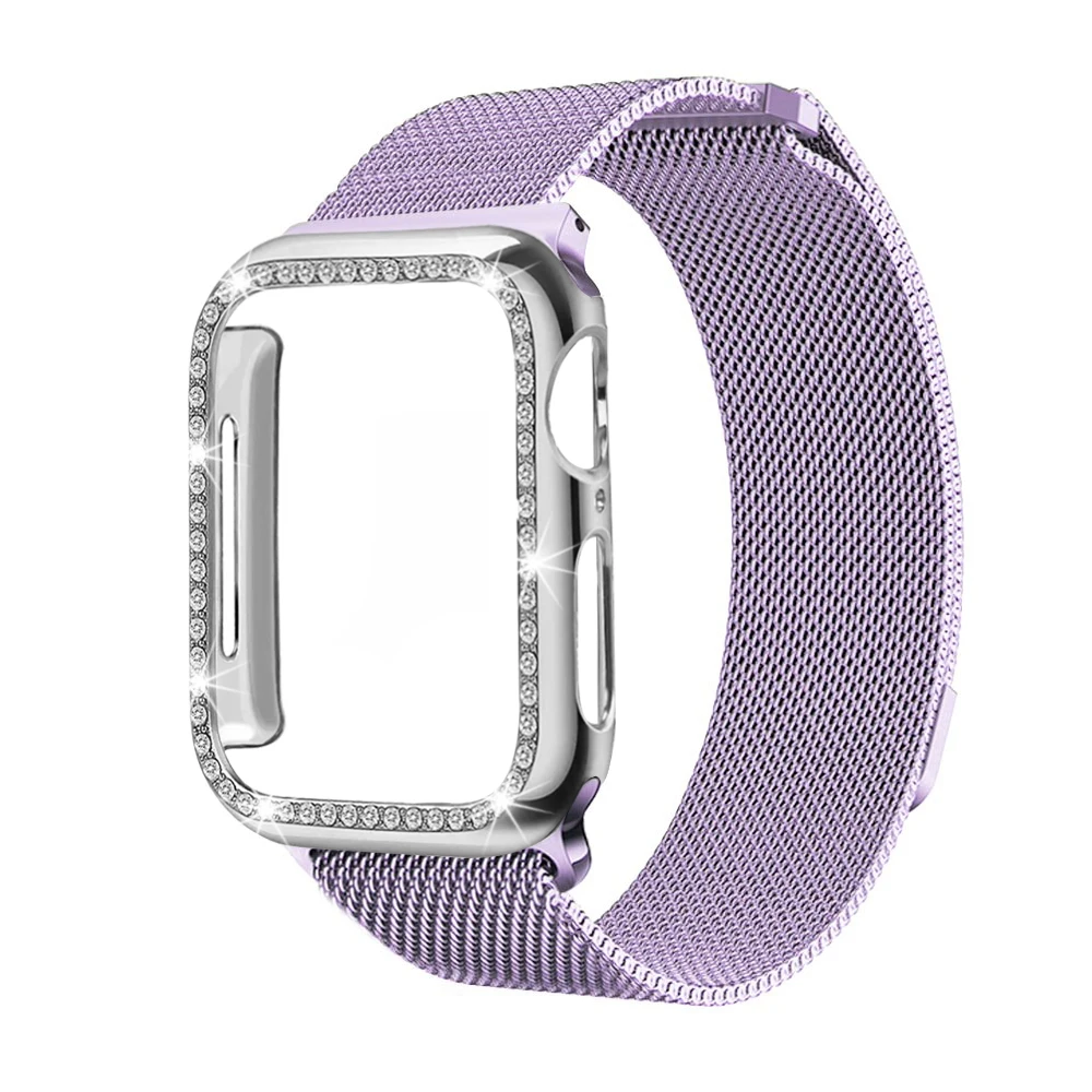 Чехол+ ремешок для Apple Watch 5 ремешок 44 мм 40 мм iWatch ремешок 42 мм 38 мм Миланская Петля Браслет ремешок для Apple watch 4 3 2 1 - Цвет ремешка: Lavender