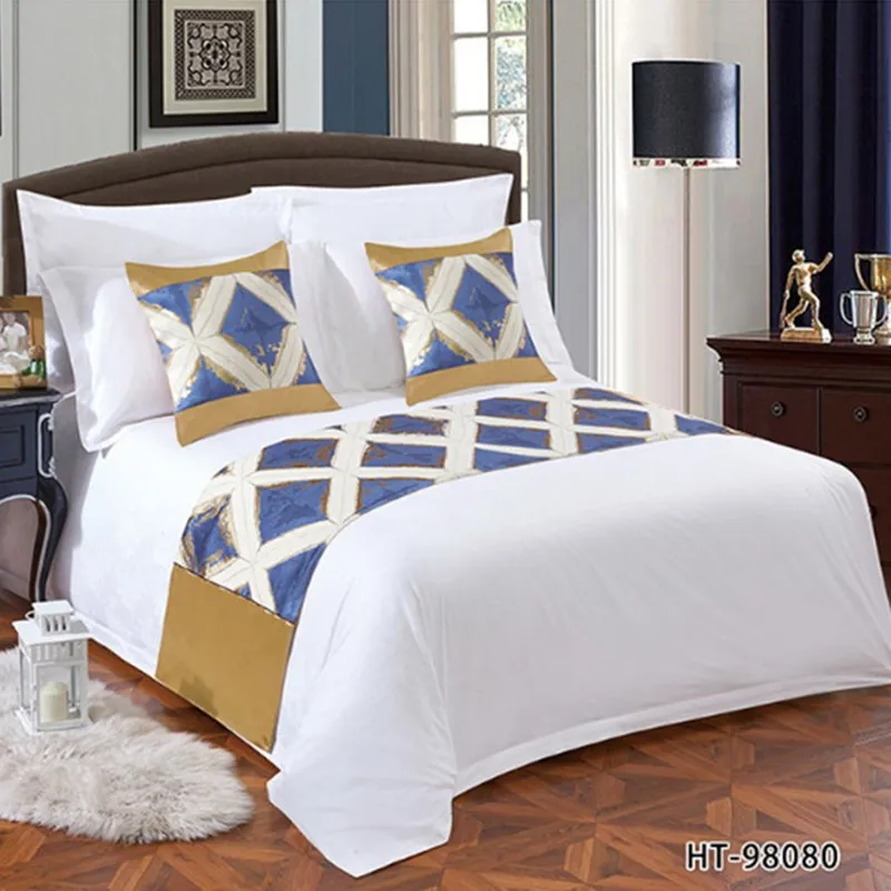 Бело-синий геометрический шарф-бегунок для кровати с бриллиантами ног