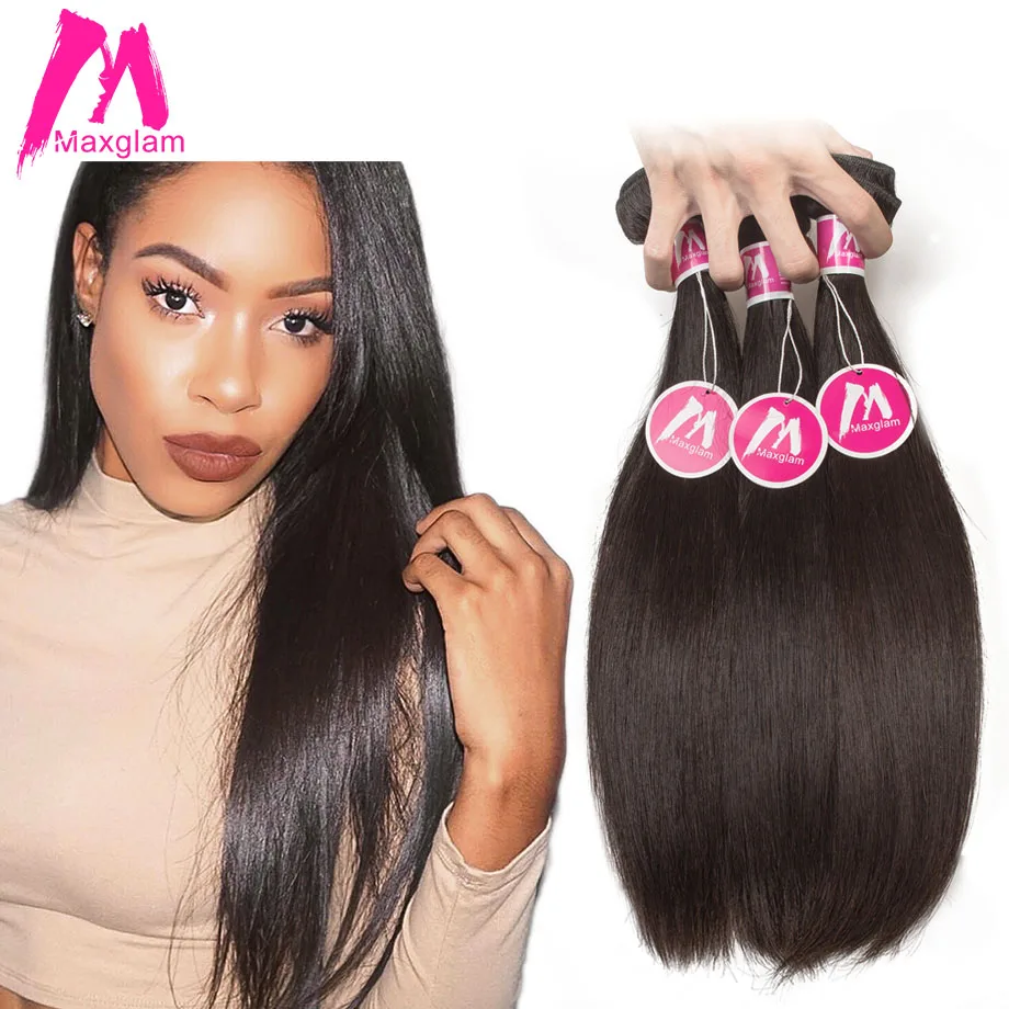 Maxglam перуанские Виргинские волосы прямые 3 человеческие плетение пучки
