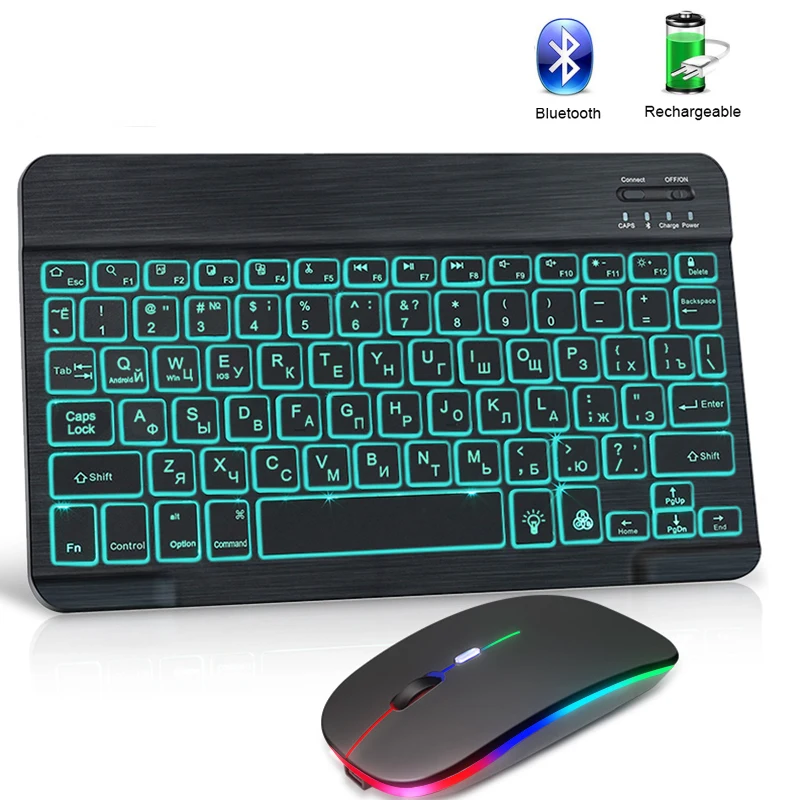 Bluetooth беспроводная клавиатура и мышь для компьютера RGB с подсветкой комплект