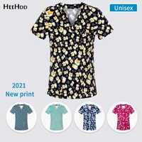 2021 new unisex print pattern hospital staff scrub top for dental clinic supplies nursing uniform nurse female uniform shirt