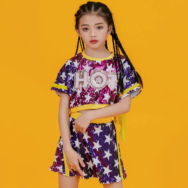 

Jazz Fashion Sequin Tassel Top Skirt Cheerleading Performance Costume Girls Hip Hop Dance Clothing Modern Stage Outfit DNV13150