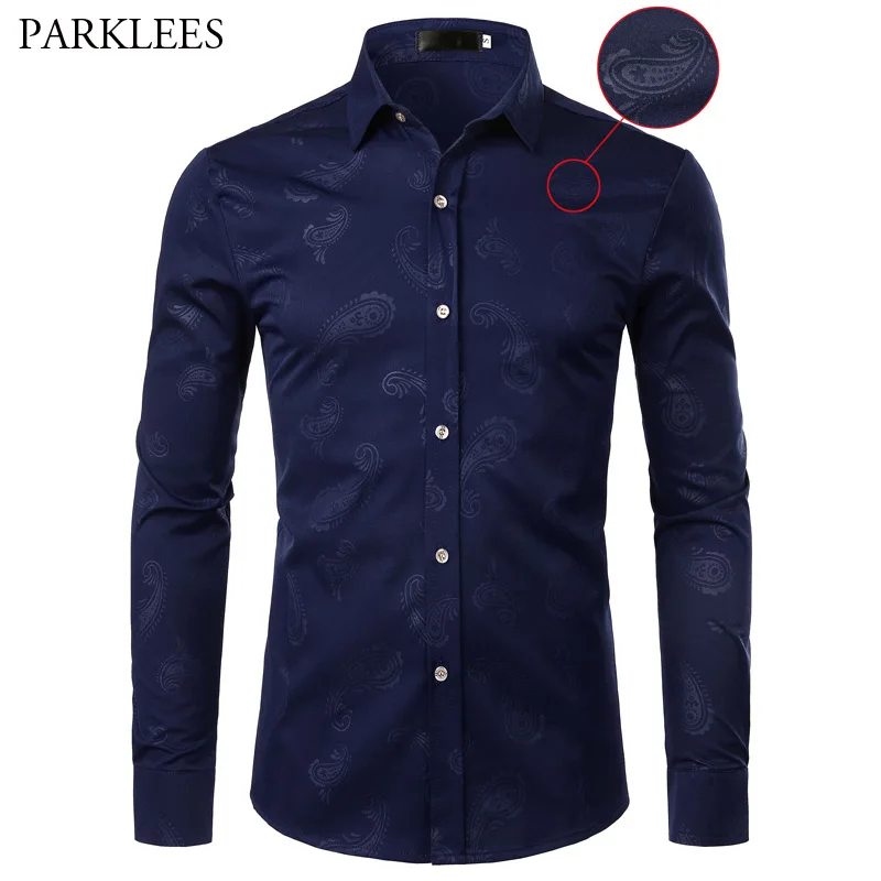 

Mens Paisley Shirt Chemise Homme 2020 Spring Long Sleeve Floral Dress Shirts Men Casual Slim Fit Wedding Party Camisa Masculina