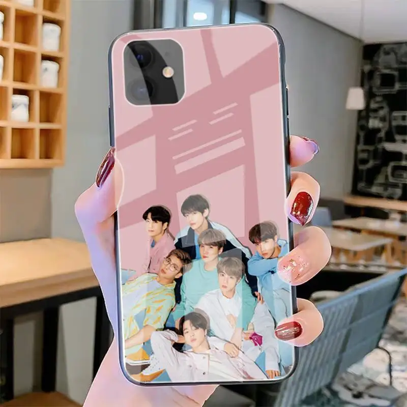 

ZFGHSHYQ Bangtan Boys Kpop Phone Case Tempered Glass For Iphone6plus 6S 7 7plus 8 X XS XSmax XR 11 12 Pro Max 12mini