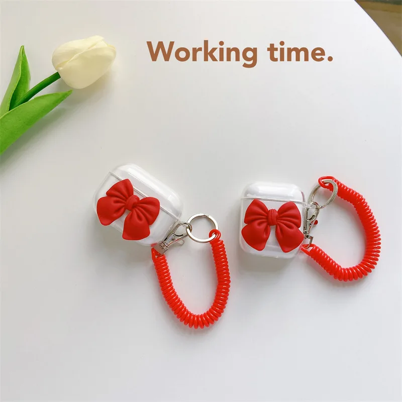 

Red Bow Telephone Cord Chain AirPods 1 and 2 Case Airpods Pro Case Airpod 3 Case Earphone Accessories Case