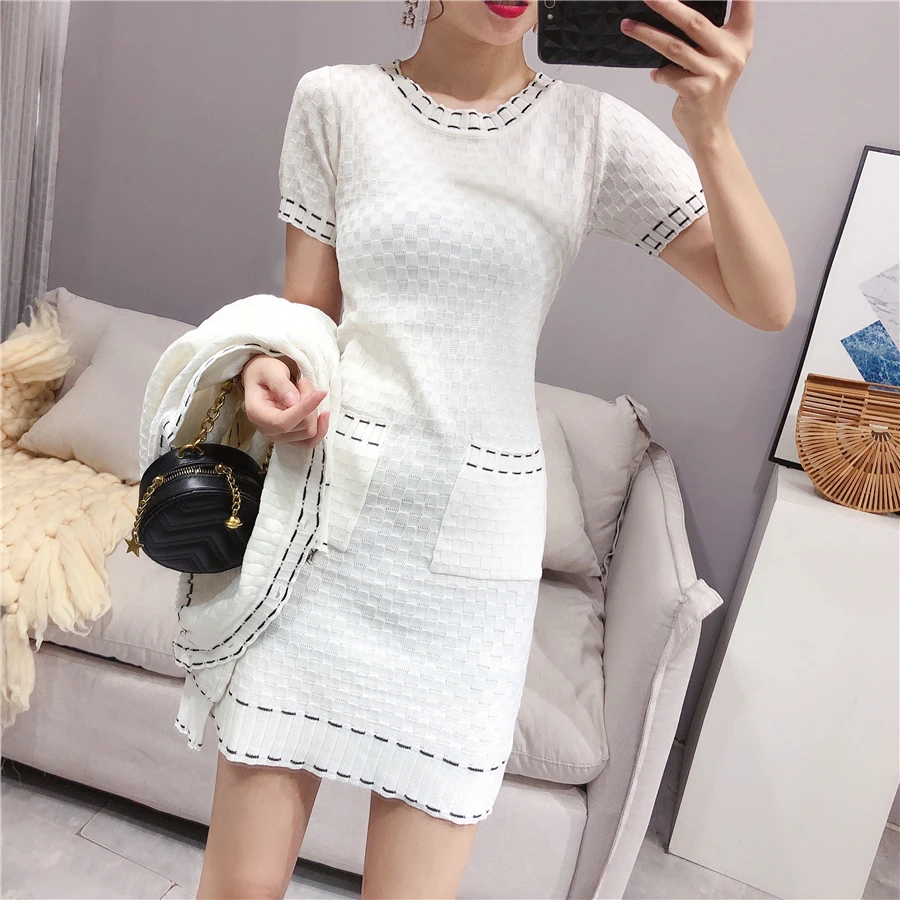 Женский комплект из 2 предметов пальто с V-образным вырезом и облегающее платье